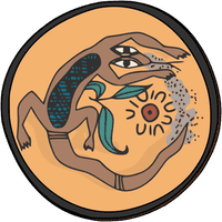 cropped android chrome 200x200 Aboriginal-style lizard art with sun and leaves